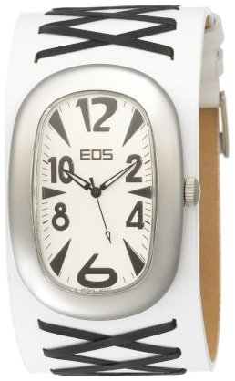 EOS New York Unisex 33BBLKWHT Voo Doo Detailed Leather Strap Watch