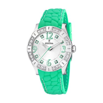  Festina Women's F16541/4 Green Silicone Quartz Watch with White Dial