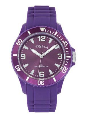 Tekday Men's 652926 Purple Plastic Case Silicone Strap Sport Watch
