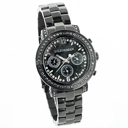 Luxurman Oversized Womens Black Diamond Watch 2.15ct