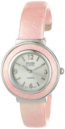 Golden Classic Women's 2230-pink Brazen Beauty Classic Leather Inset with Silver Dial Bangle Watch