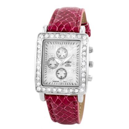 Golden Classic Golden Classic Women's 8122-pink Color Blind Rectangle Mother of Pearl Leather Strap Watch