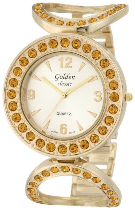 Golden Classic Women's 943 Gld/Topaz Spotlight Oversized Rhinestone Encrusted Watch