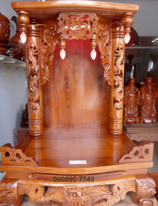 Bàn thờ Thần Tài - Ông Địa gỗ căm xe, cao 68cm