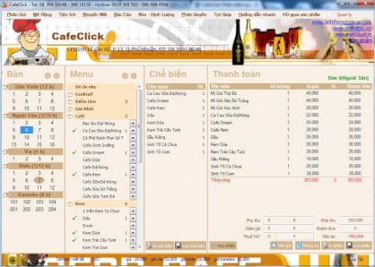 Phần Mềm CafeClick 7.0 Quản Lý Quán Cafe, Quán Ăn, Nhà Hàng, Bida, Karaoke