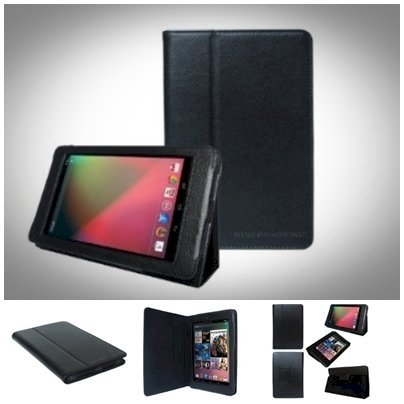 Worldshopping® Google Nexus 7 Tablet Slim Fit PU Leather Skin Pouch Case Flip Cover with Stand Black