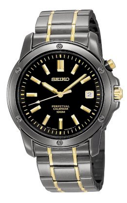 Seiko Men's SNQ045 Perpetual Calendar Black Ion Watch