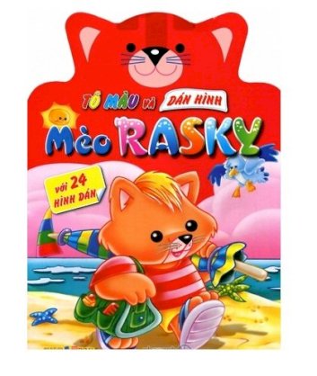 Tô màu và dán hình mèo Rasky với 24 hình dán