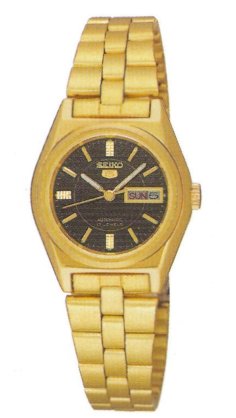Seiko Women's SUAG30 Seiko 5 Automatic Black Dial Gold-Tone Stainless-Steel Watch