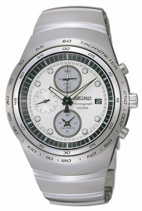 Seiko SNAA81 Men's Stainless Steel Alarm Chronograph Silver Dial Watch