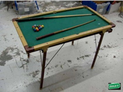 Antique Burrowes 405-55 Pool Table/Folding legs 2 Cue & balls Wood Kids Table