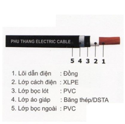 Cáp điện ngầm 1 lõi có giáp bảo vệ 0.6 kV Phú Thắng (Cu/XLPE/PVC/DSTA/PVC-1) 1x70