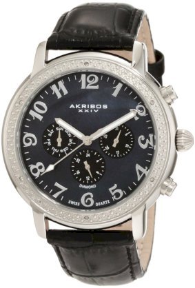 Akribos XXIV Men's AKR466BK Ultimate Swiss Diamond Day and Date GMT Black Strap Watch