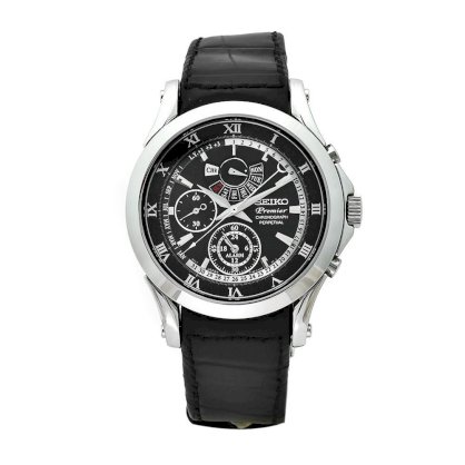 Seiko Men's SPC053 Premier Black Leather Perpetual Calendar Chronograph Watch