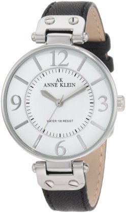 Đồng hồ AK Anne Klein Women's 109169WTBK Silver-Tone Round black Leather Strap Watch