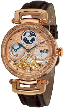 Stuhrling Original Men's 353A.334K14 Special Reserve Emperor Magistrate Automatic Skeleton Dual Time Zone Rose Tone Watch 