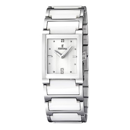 Festina Women's Ceramic F16536/1 Silver Stainless-Steel Analog Quartz Watch with White Dial