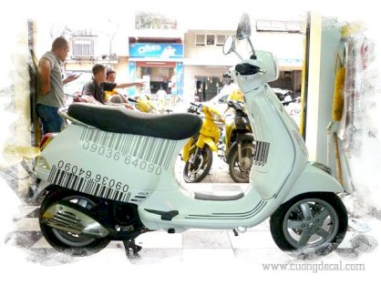 Dán decal xe Vespa LX mã vạch