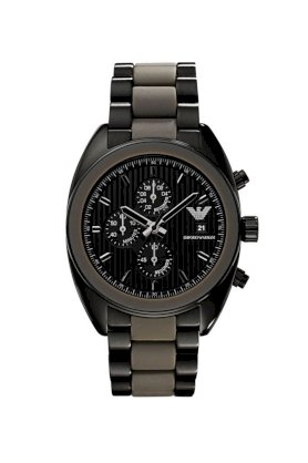 Đồng hồ Emporio Armani Watch, Men's Chronograph Black Plated Stainless Steel and Gray Silicone Bracelet AR5953