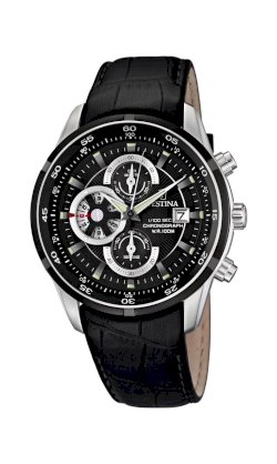 Festina Men's Crono Sin Alarma F6821/3 Black Leather Quartz Watch with Black Dial