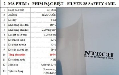 Phim cách nhiệt + Bảo Vệ, dán kính chống nóng và phim bảo vệ, Mã phim SS 35