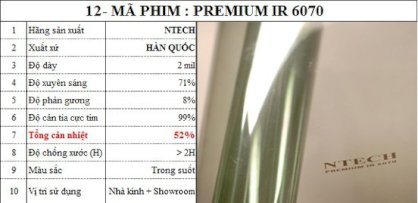 Phim cách nhiệt Hàn Quốc, Giấy dán kính chống nóng, IR 6070