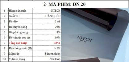 Phim cách nhiệt DN 20