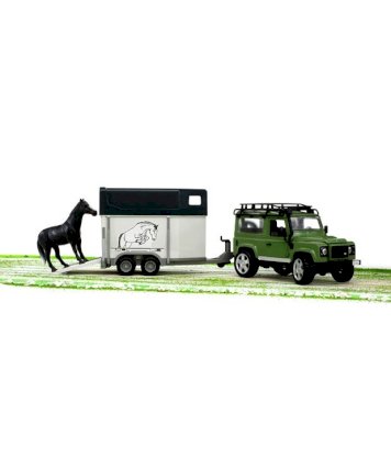 Bruder 1:16 Scale Land Rover Defender Station Wagon With Horse Trailer