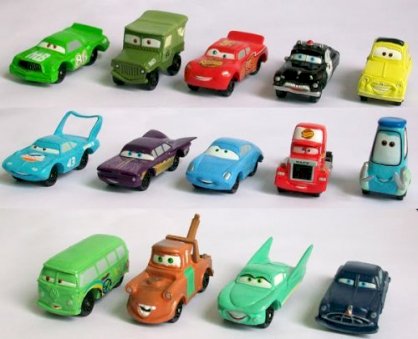 Unique Disney Cars 14 Piece Set of Mini Micro 1" Cars Including Sally, Sheriff, Ramon, Sarge, The King, Chick Hicks, Fillmore, Lugi, Guido, Flo, Hudson Hornet, Mater, McQueen and More - New in Individual Packages