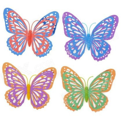 3D Dual Layers Wing Shining Hollow Butterfly Home Wall Decor Sticker - Multicolor (4 PCS)