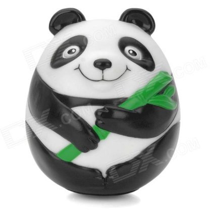 GJ977 Cute Panda Style Roly-Poly Toy - Black + White + Green