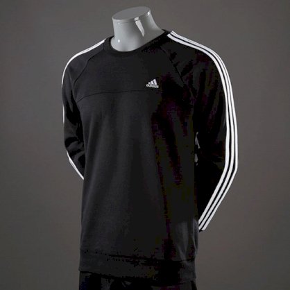 Adidas Essentials 3 Stripe Crew Sweatshirt - Black