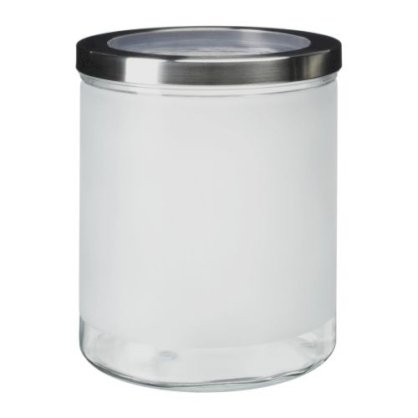 Lọ đựng ngũ cốc Droppar /  Jar with lid, frosted glass, stainless steel - Ikea, Thụy Điển L-339
