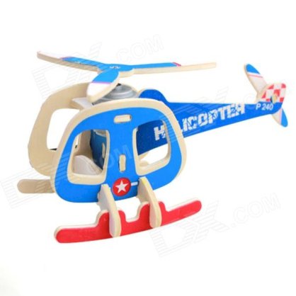 Robotime P240 DIY Wooden Mosaic Solar Energy Plane Transport Helicopter- Red+Yellow