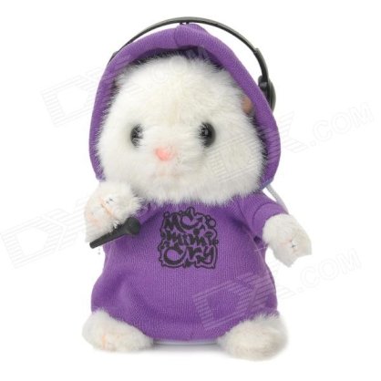 DJ Hamster Wearing Headset Style Electronic Plush Talking / Moving Toy - Purple + White