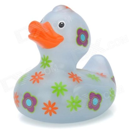 Flower Patterns Rubber Cute Duck Bath Toy w/ Flash Light for Kids - Light Blue + Orange (3 x LR626)