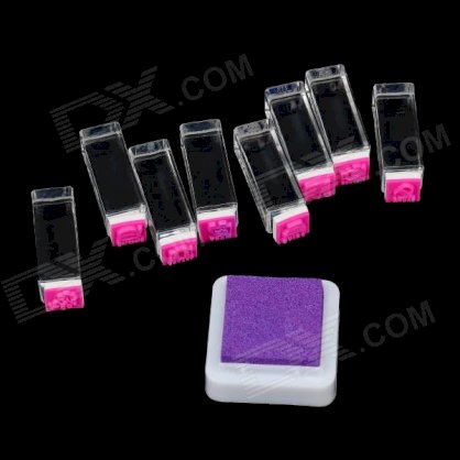 Cute Cartoon Figure Stamp + Inkpad Set - Purple + Deep Pink (9 PCS)