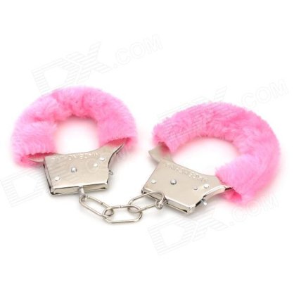 Stainless Steel + Furry Lovers Handcuffs - Silver + Pink