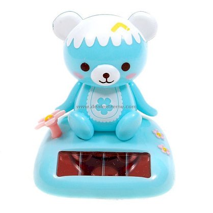 Cute Solar Powered Aqua Blue Head Shaking Panda Table Piece