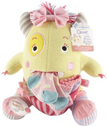  Baby Aspen Closet Monster Knit Baby Socks and Plush Monster Gift Set, Clover