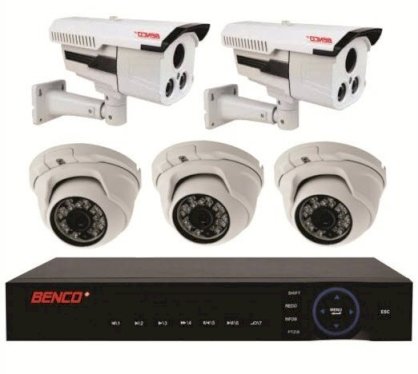 Lắp trọn bộ 5 camera quan sát (Benco BEN- 3303 + BEN- 7036 + Đầu ghi hình BEN- 8008HD)