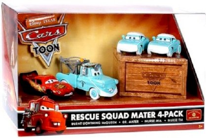 Disney / Pixar CARS Movie 1:55 Die Cast Cars 3-Car Gift Pack Shiny Wax No. 82, Chief Shiny Wax and Shiny WaDisney / Pixar CARS TOON 1:55 Die Cast Car Rescue Squad 4-Pack #1 (Dr. Mater, Burnt McQueen, Nurses Mia and Tia)x Pitty