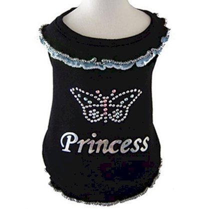 Butterfly Princess Blouse Dog Shirt - Black with Blue Trim