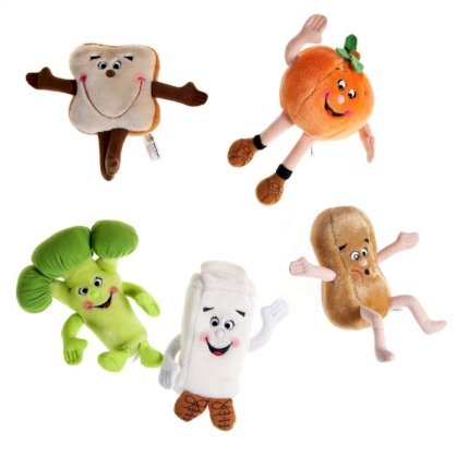 Set of 5 Food Groupie Plush Stuffed Toys - Peanut Broccoli Bread Orange Milk