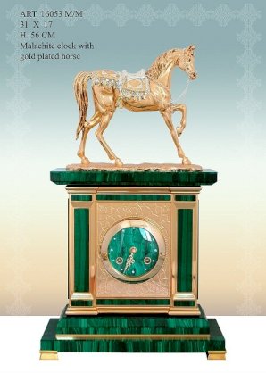 Đồng hồ treo tường chế tác tại Italy- Clock Malachite W/Arab gold Horse Silver 16053 