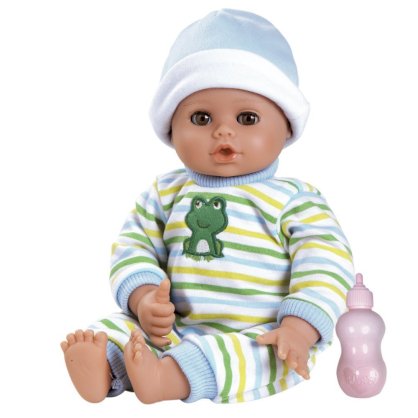 Adora Playtime Baby Doll 13-Inch Baby Boy Light Brown Skintone Brown Eyes Blue Green And White Romper With Matching Hat