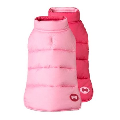 Reversible Bone Puffer Dog Jacket by Fab Dog - Pink/Light Pink