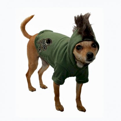 Skull Mohawk Dog Hoodie by Hip Doggie - Green