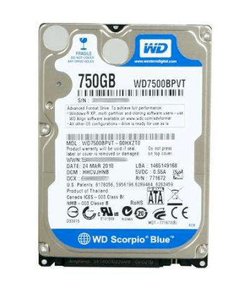 Western Digital Blue 750GB - 5400rpm - 8MB Cache - Sata 6.0 Gb/s (WD7500BPVT)