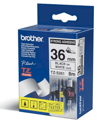 Nhãn in Brother TZ-S261 siêu dính (chữ đen trên nền trắng 36mm)
